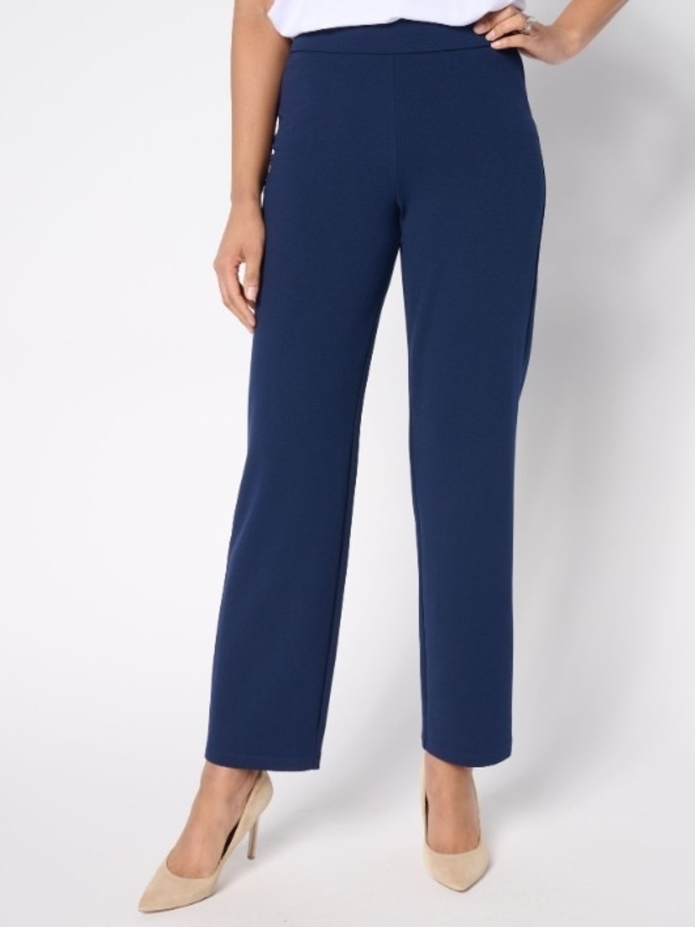 Dennis Basso White Straight-Leg Luxe Crepe Pull-On Pants - Picture 5 of 6